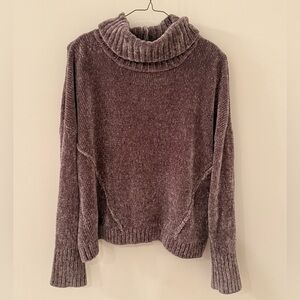 Pink Rose Brown Chenille Turtleneck Sweater Cropped Oversized Plush Cozy M